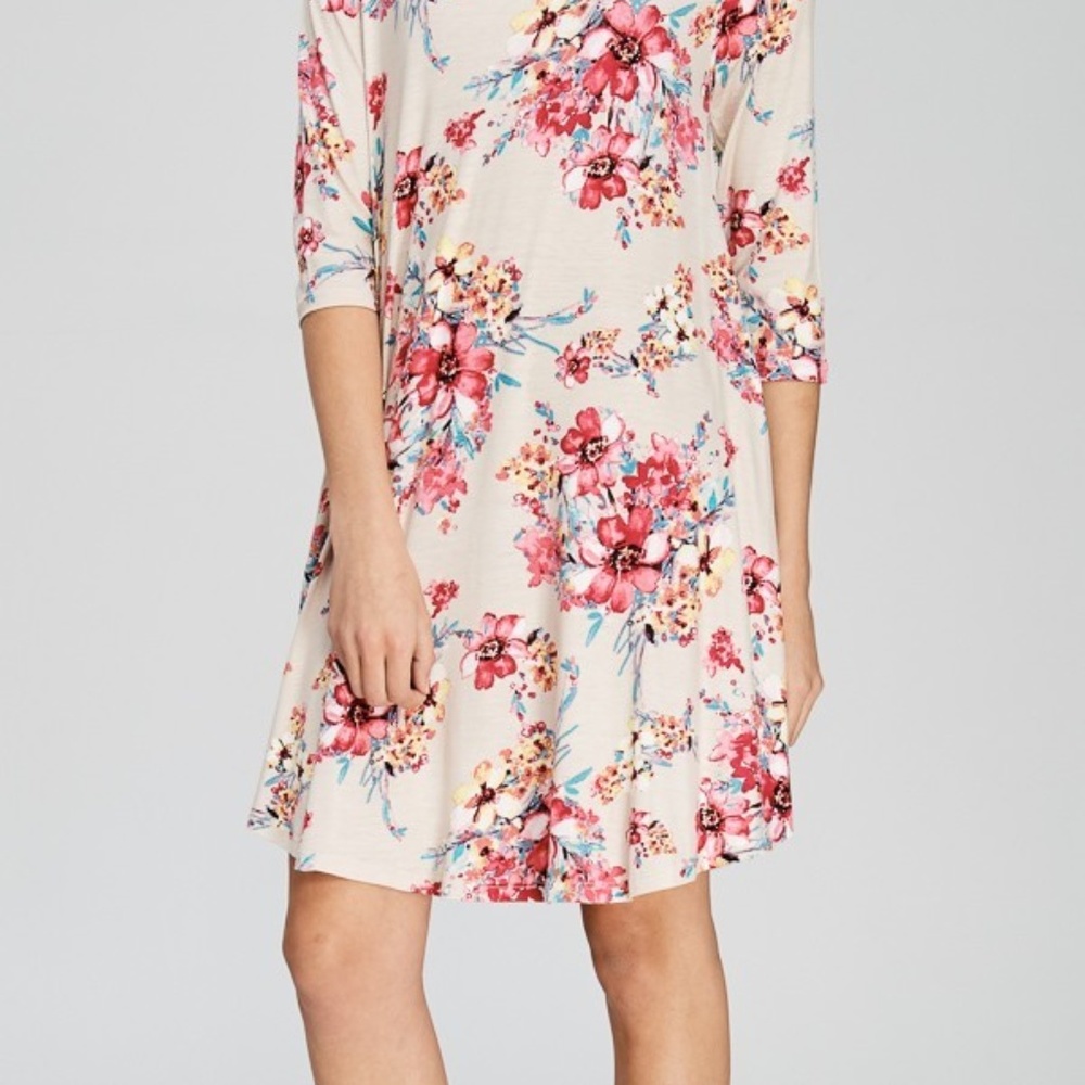 Floral Pocket Swing Midi Dress - Tan - Picture 6 of 7